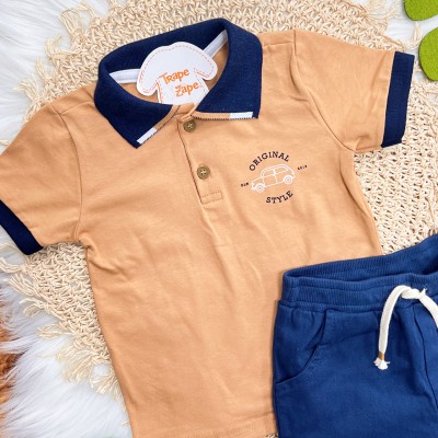 Conj. Camiseta Gola Polo Original Style e Bermuda - Marinho e Cappuccino